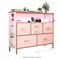 Pink Fabric Chest of Drawers with PU Finish, Six Drawers with Side Pockets and Hooks, Wide Dresser with Shelves for 45" TV, TV Stand for Bedroom with Power Outlets and LED Lighting